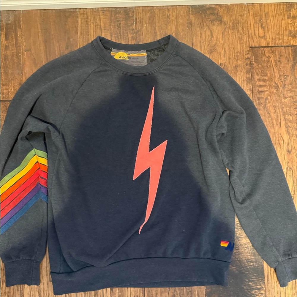 Aviator Nation Charcoal Sweater with Red Lightning Bolt